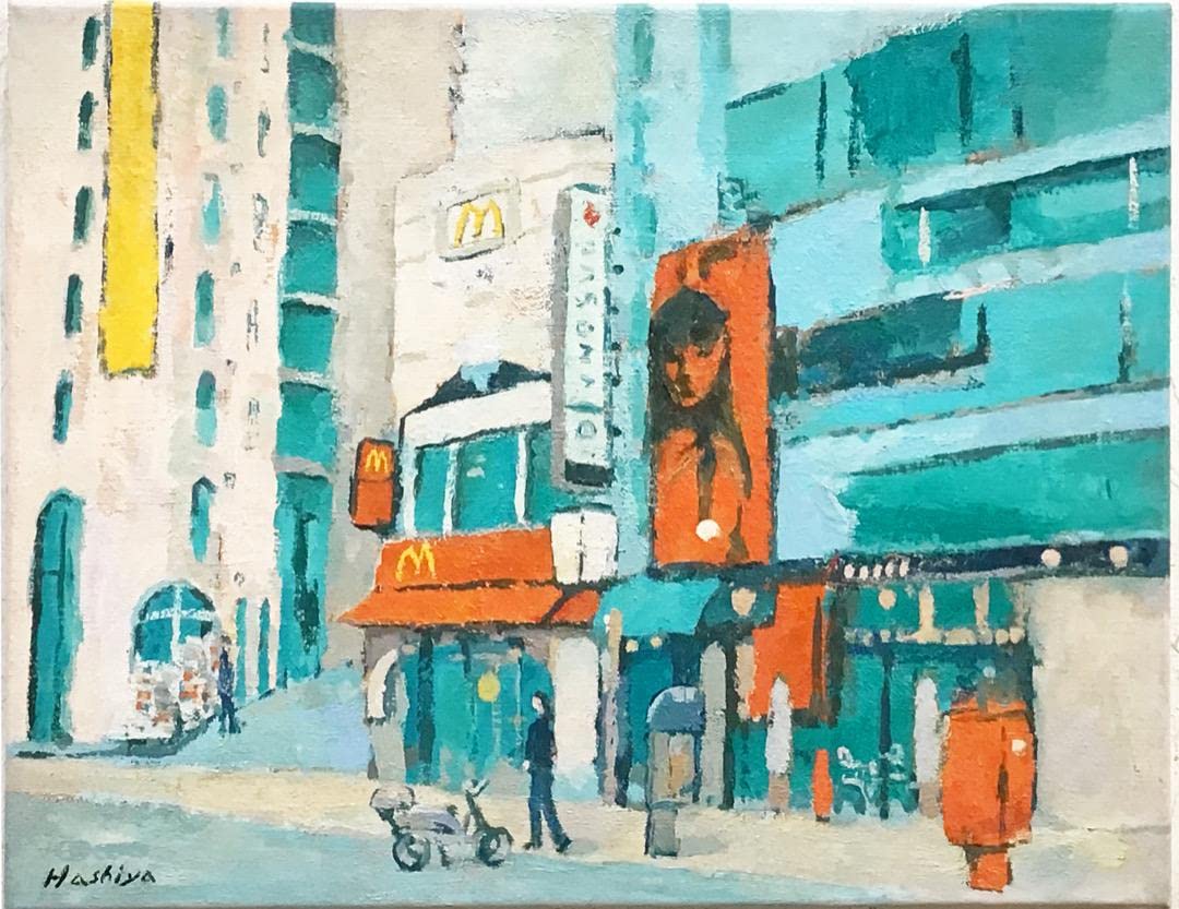 絵画 287 油絵/風景/東京の街景/東京湾/台場より/M12号